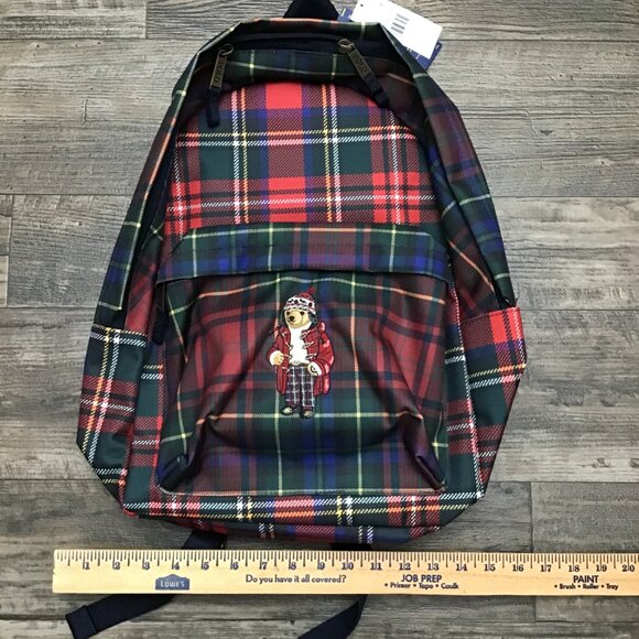 NWT Polo Ralph Lauren 9AR149-Red/Blue/Green Nordic Polo Bear Plaid Backpack O/S - Picture 8 of 12